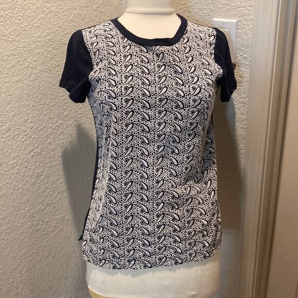 J. Crew Tops - J. Crew Women’s Crew Neck Paisley Teardrop Eyelet T-Shirt Navy White Sz Sm